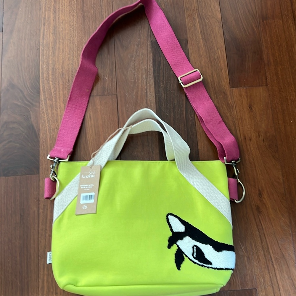 NWT Kaahu Sustainable Canvas Shoulder Tote Bag with Embroidered Whale Design